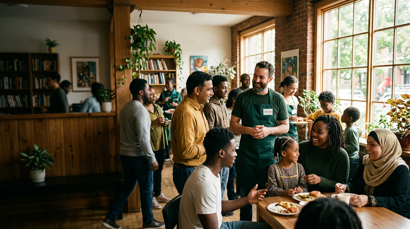 Community members and volunteers gathering together